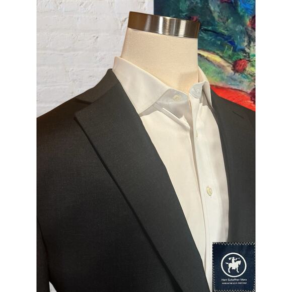 Hart Schaffner Marx 46L 40x33 Solid Dark Charcoal Gray Nailhead Quality Suit USA - Picture 3 of 16